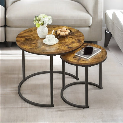 Set Of 2 Round Nesting Tables Rustic Brown