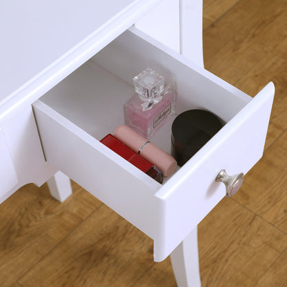 5 Drawer White Dressing Table With Round Mirror And Stool