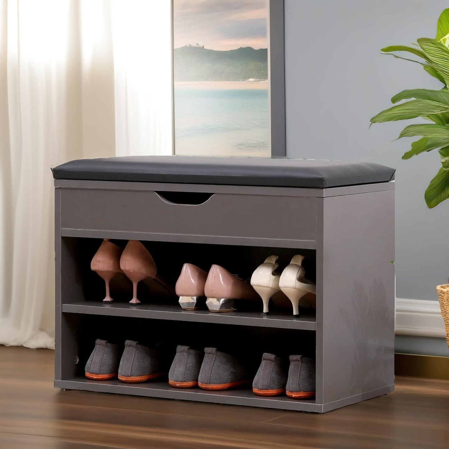 shoe storage bench 60cm grey