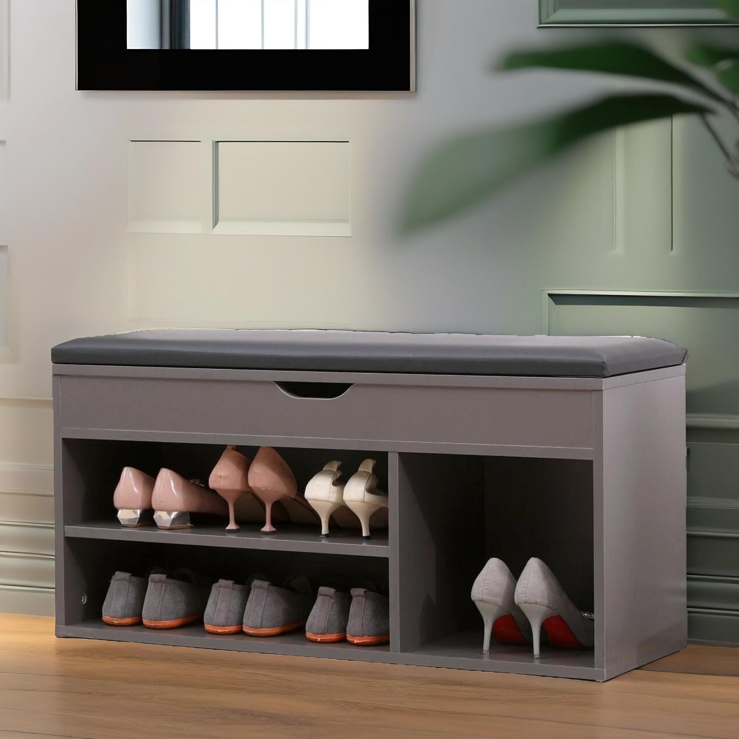 shoe storage bench 90cm grey