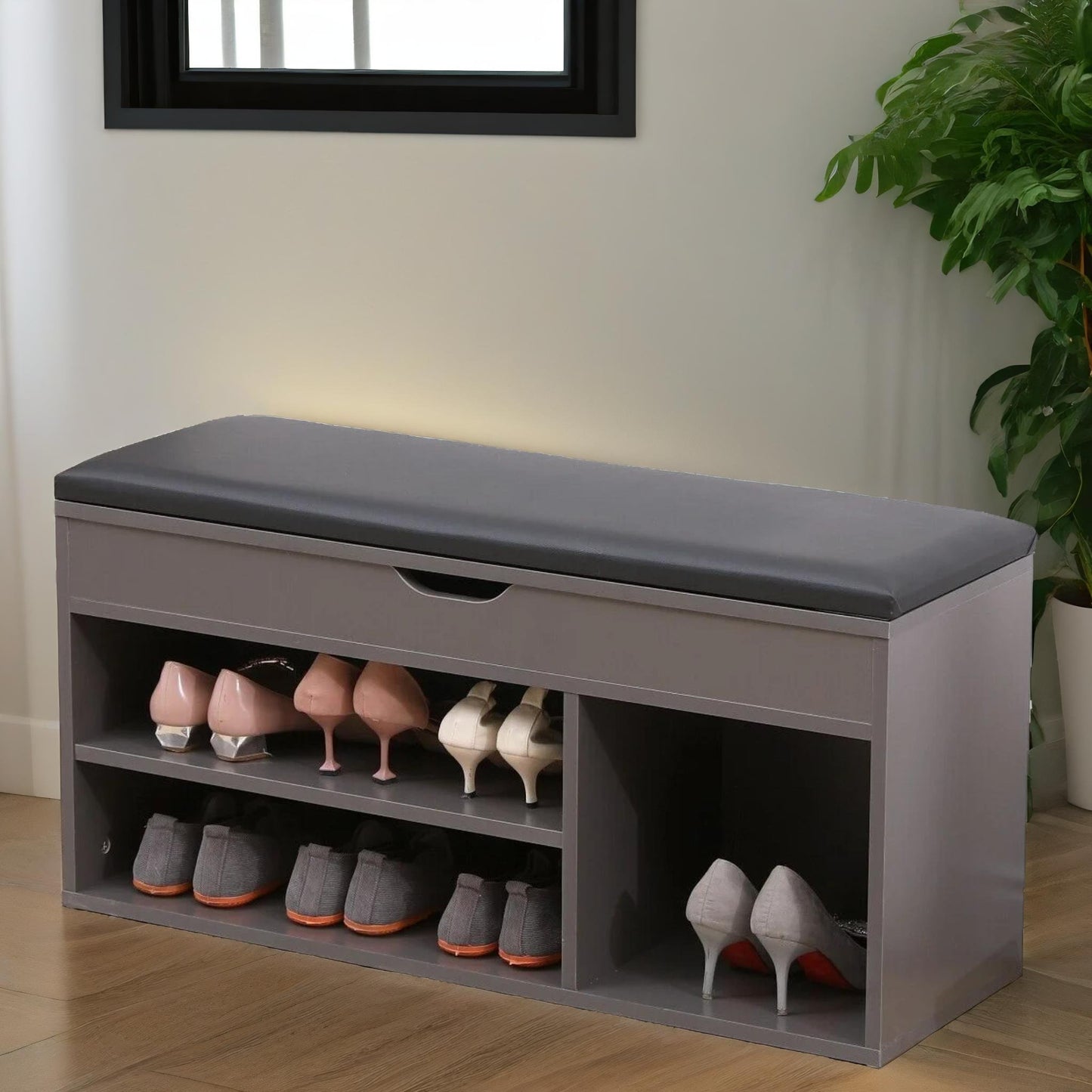 shoe storage bench 90cm grey