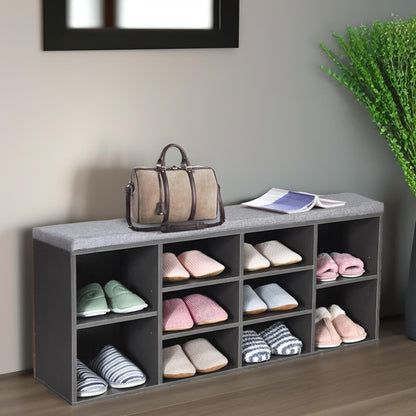 Wooden Shoe Storage Bench With Cushioned Seat 104CM Grey