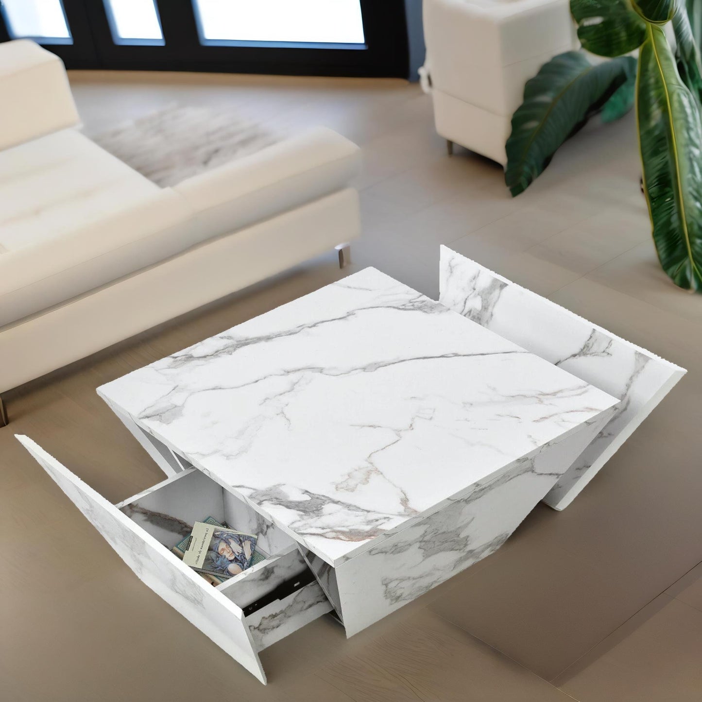 marble effect coffee table with hidden storage