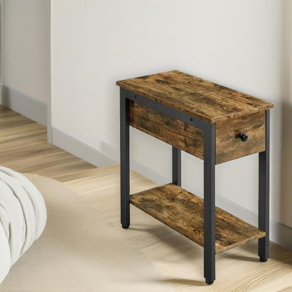 Bedside Table With Drawer & Shelf Rustic Brown