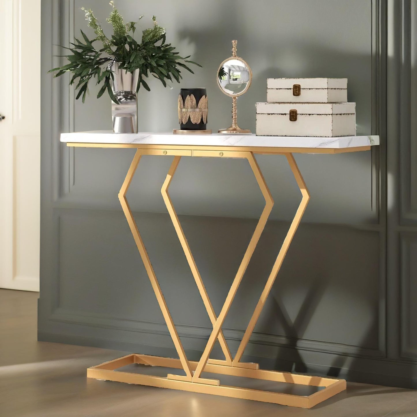 faux marble console table gold