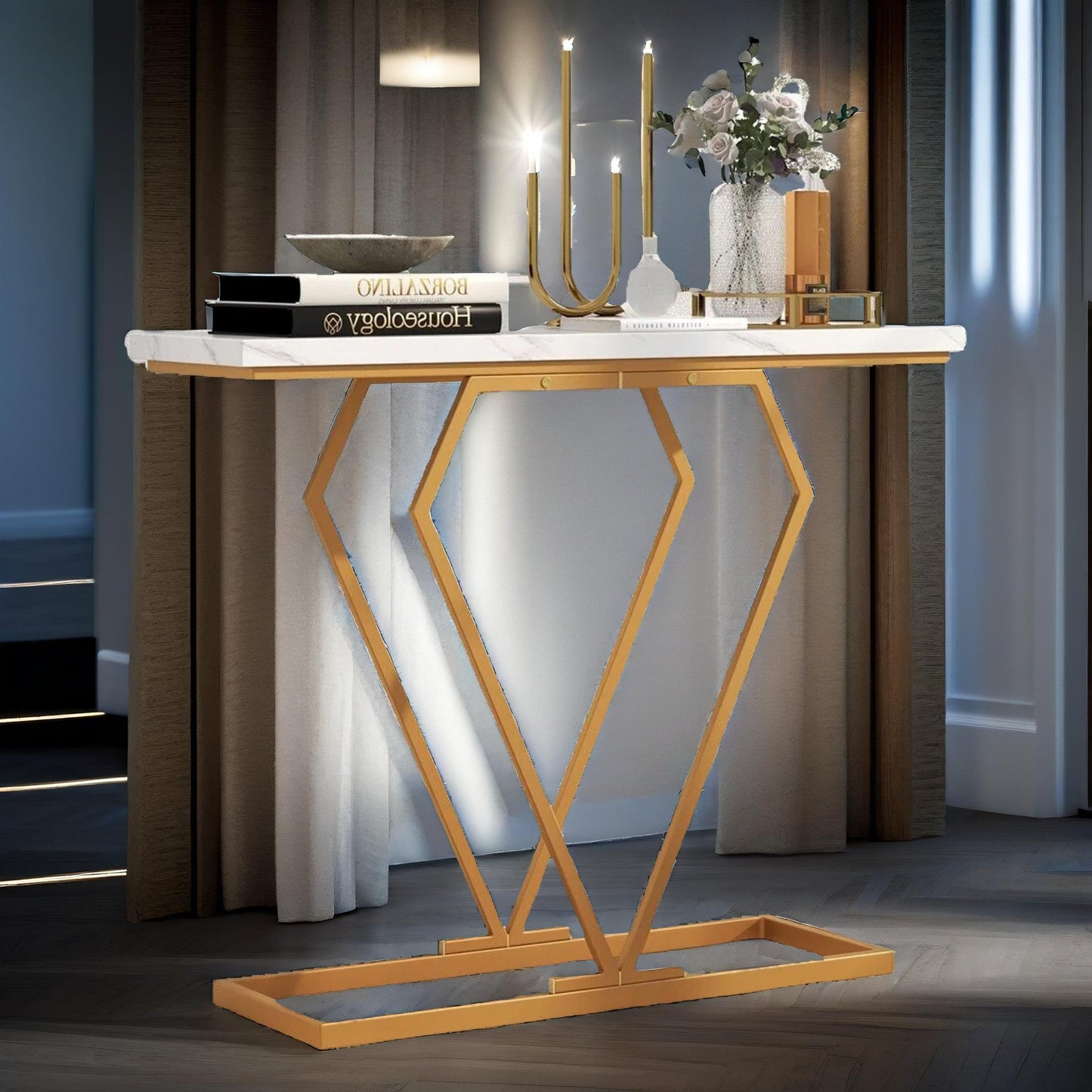 faux marble console table gold