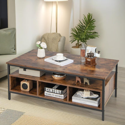 Industrial Wooden Coffee Table With Storage Shelves