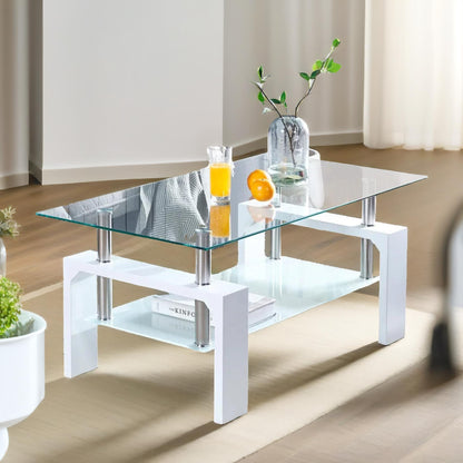 2 Tier Glass Coffee Table White