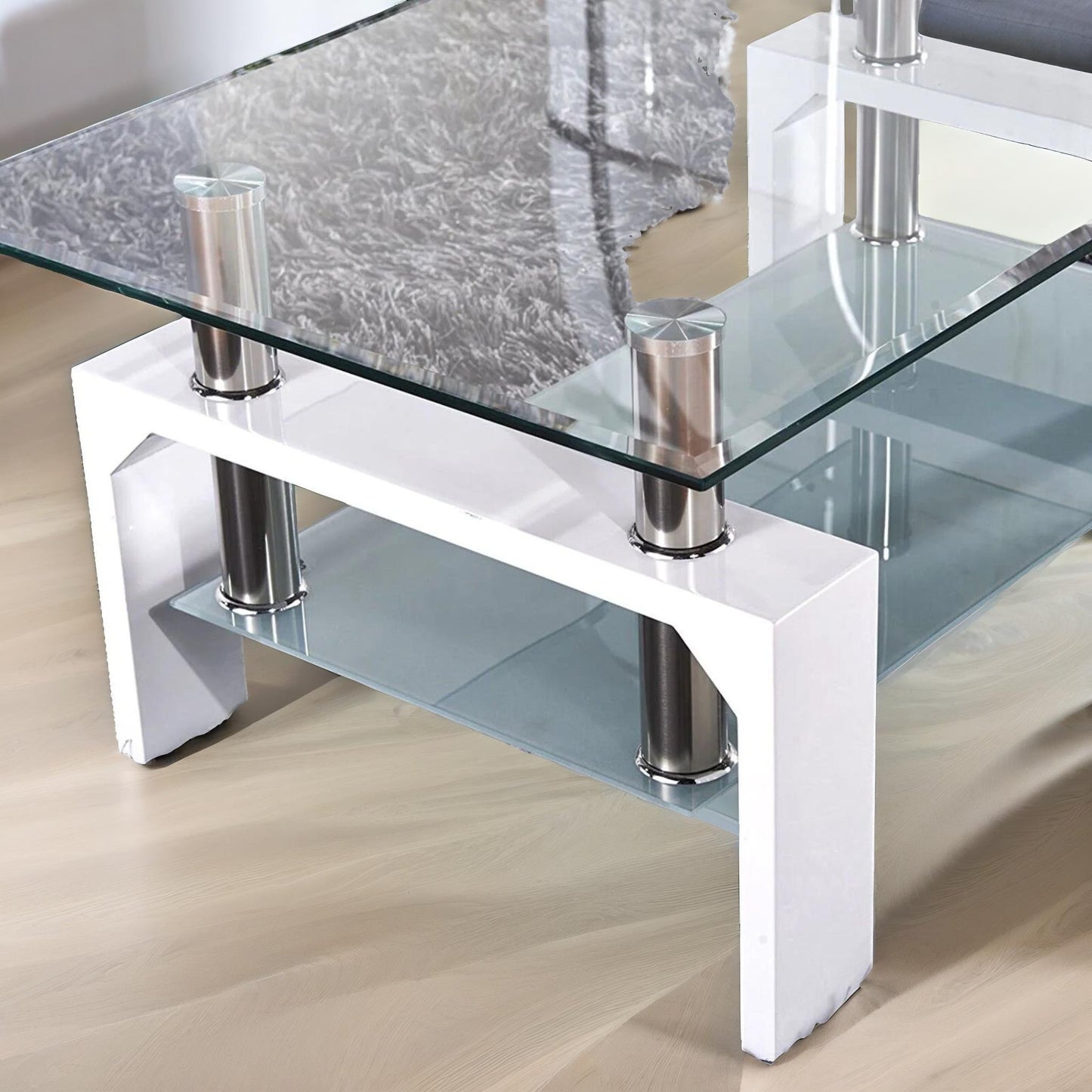 2 tier glass coffee table white