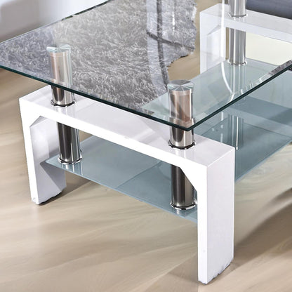 2 Tier Glass Coffee Table White