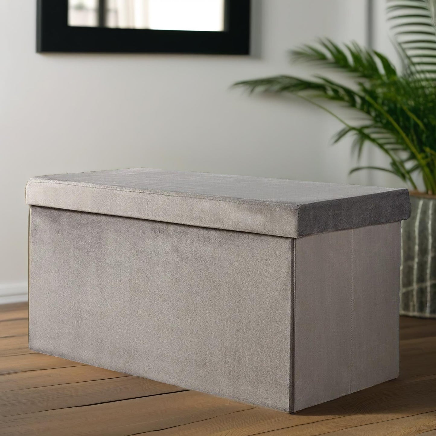 ottoman storage box foldable grey velvet