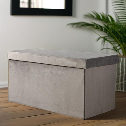 Ottoman Storage Box Foldable Grey Velvet