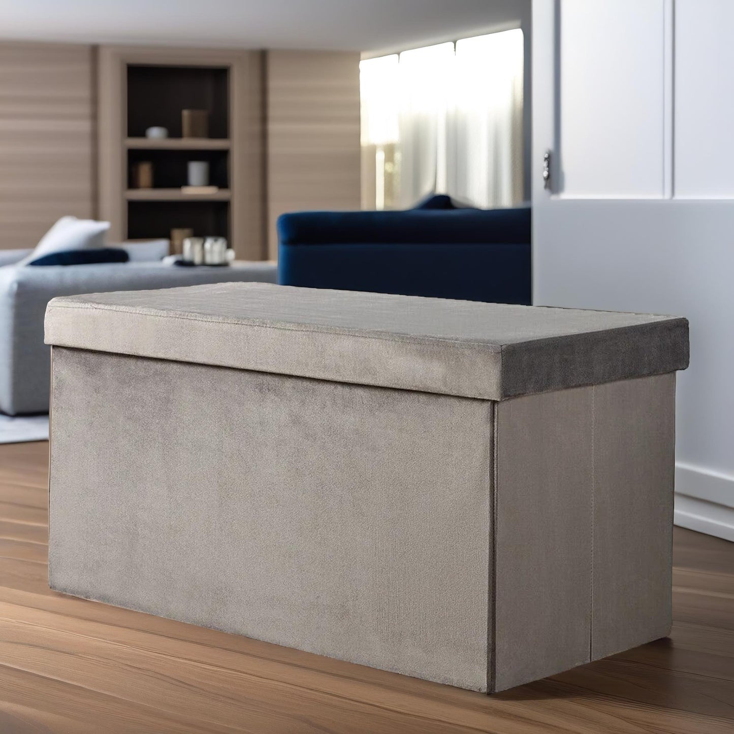 ottoman storage box foldable grey velvet