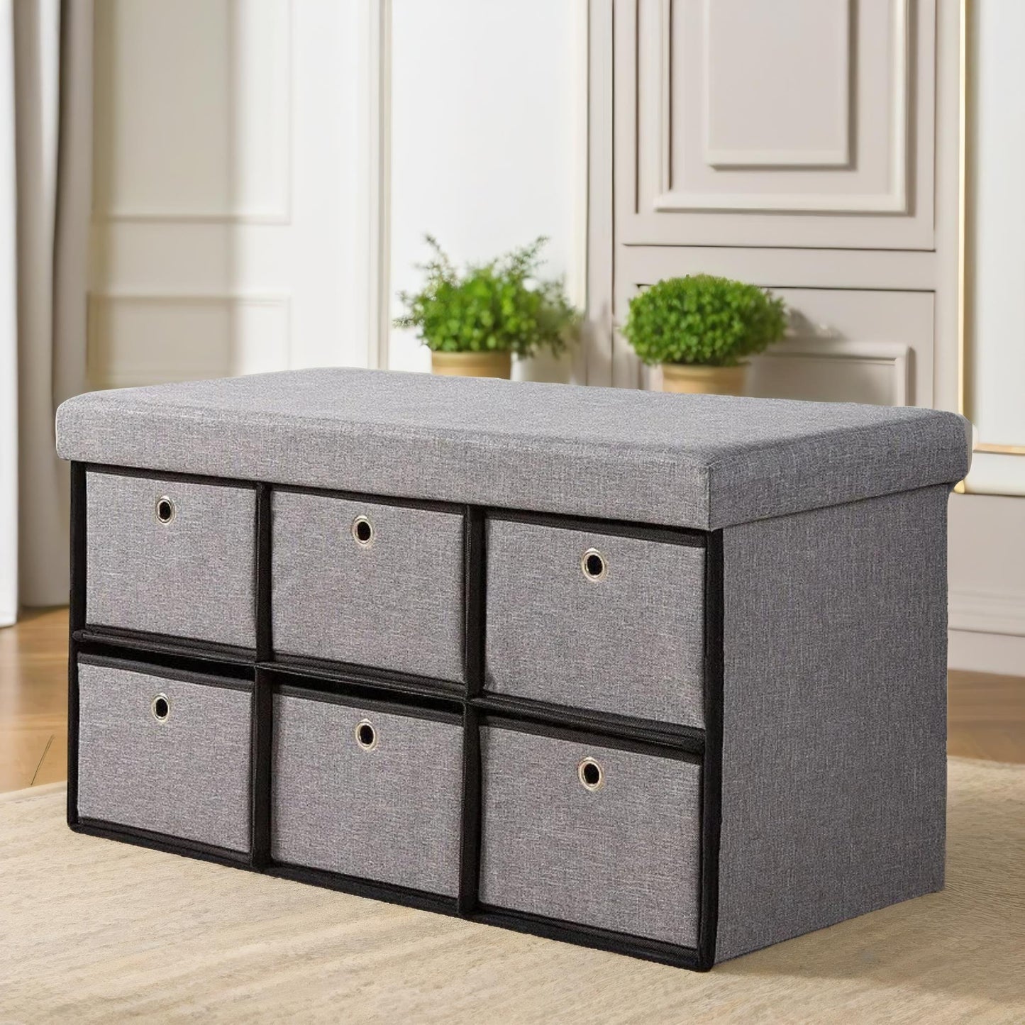 ottoman storage box grey with 6 drawers