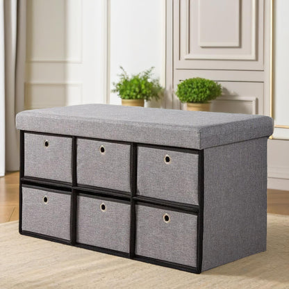 Ottoman Storage Box Grey With 6 Drawers