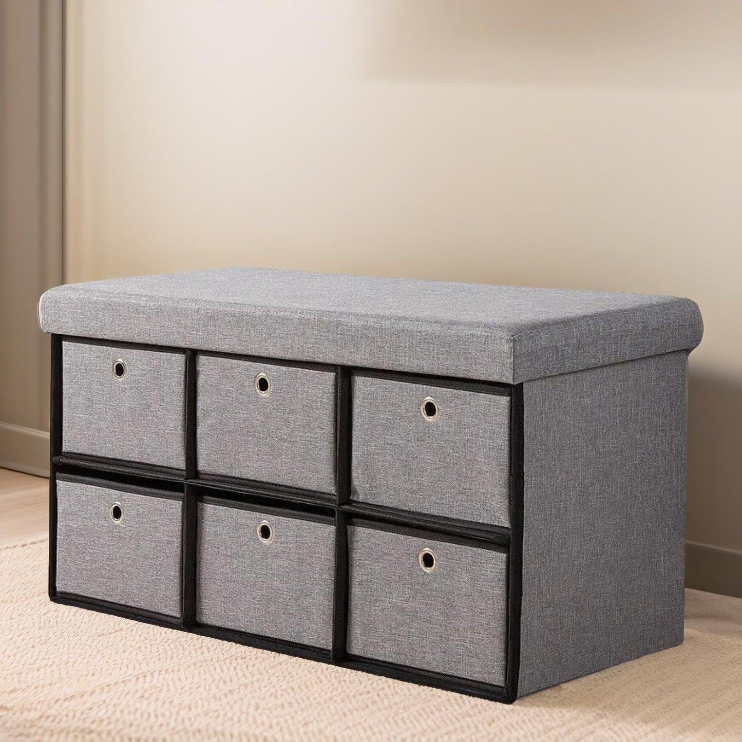 ottoman storage box grey with 6 drawers