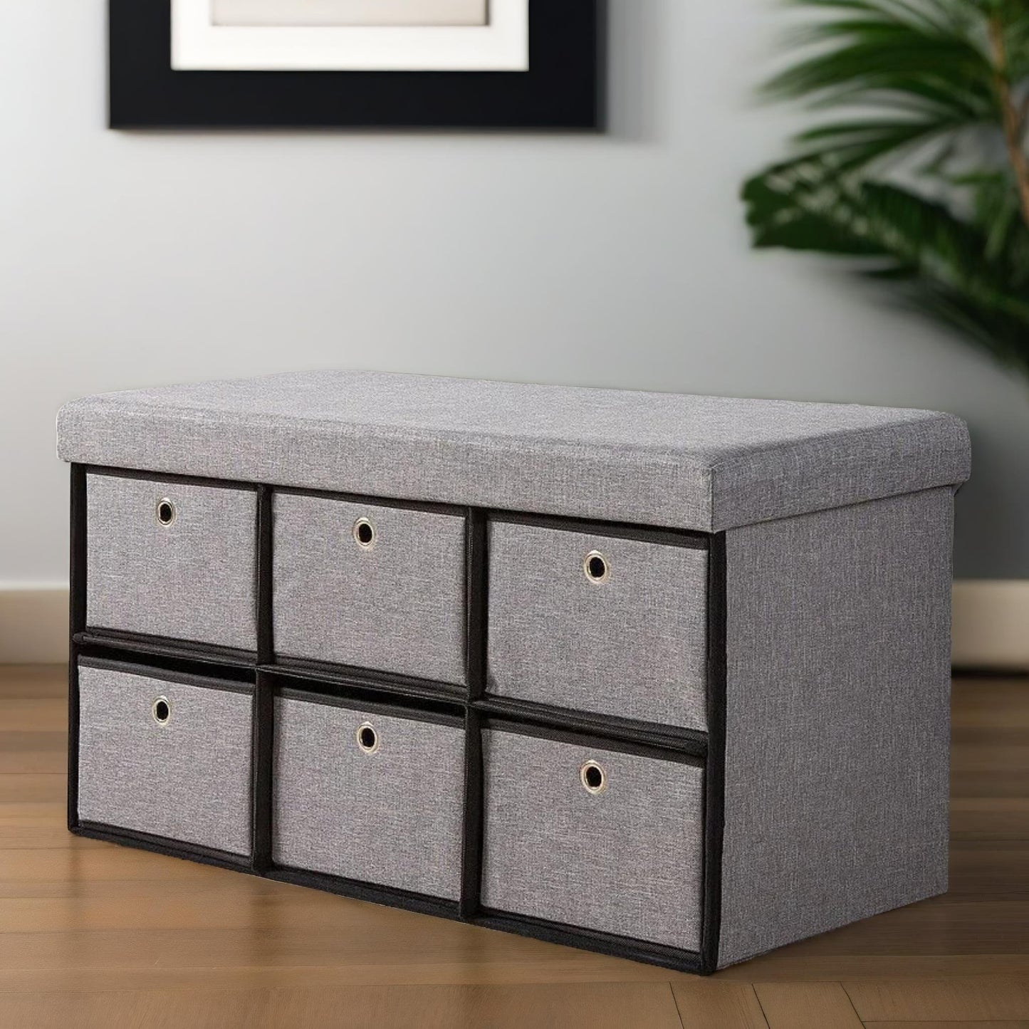 ottoman storage box grey with 6 drawers