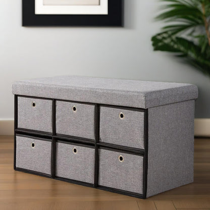 Ottoman Storage Box Grey With 6 Drawers