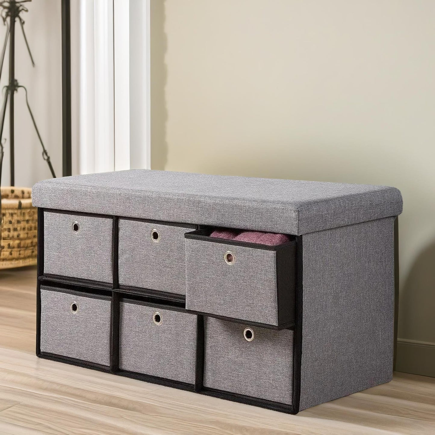 ottoman storage box grey with 6 drawers