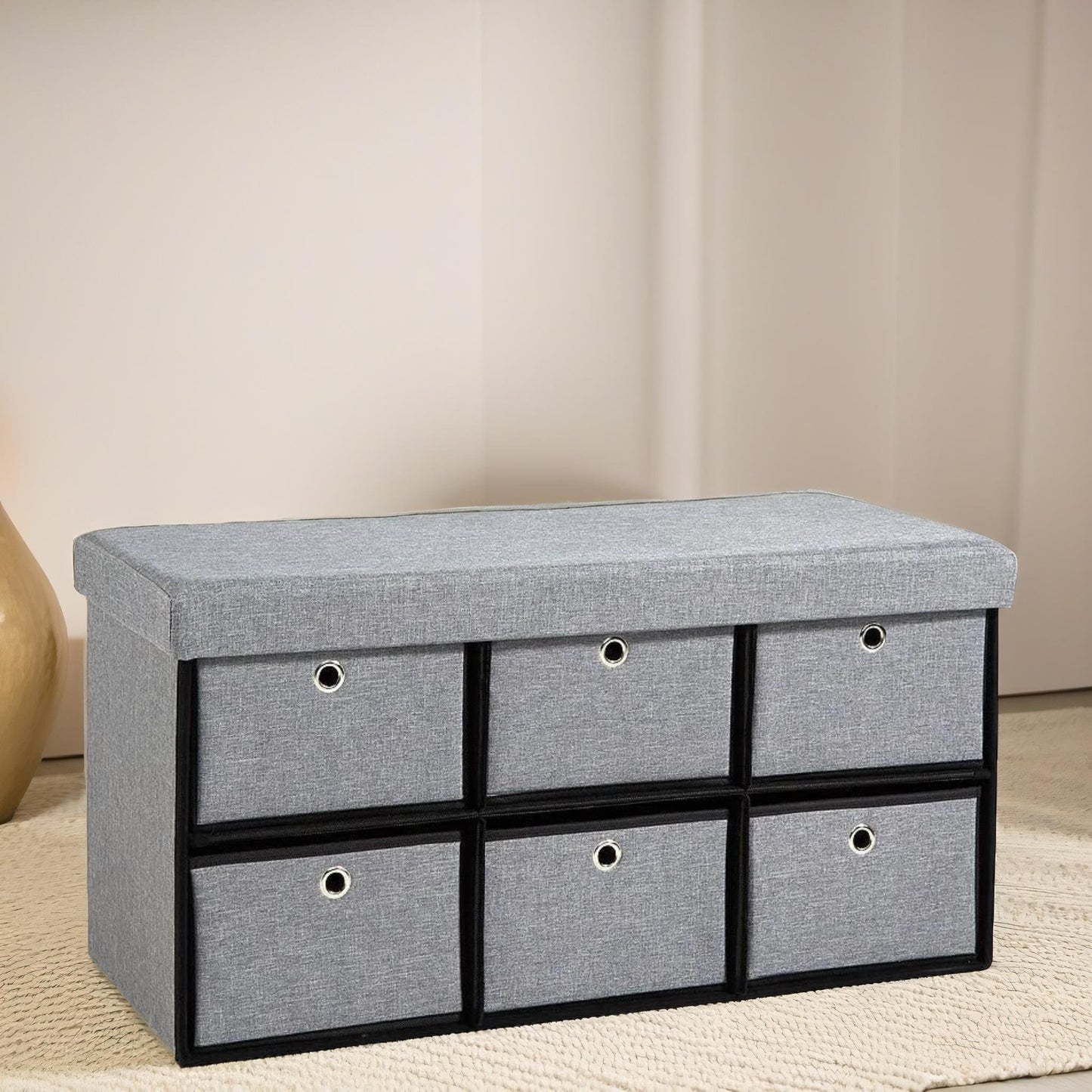 ottoman storage box grey with 6 drawers