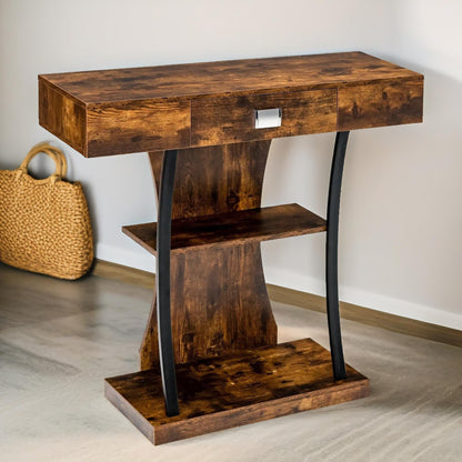 Industrial Console Table T-Shaped Rustic Brown