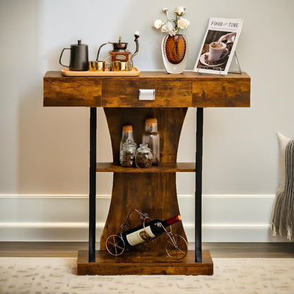 Industrial Console Table T-Shaped Rustic Brown