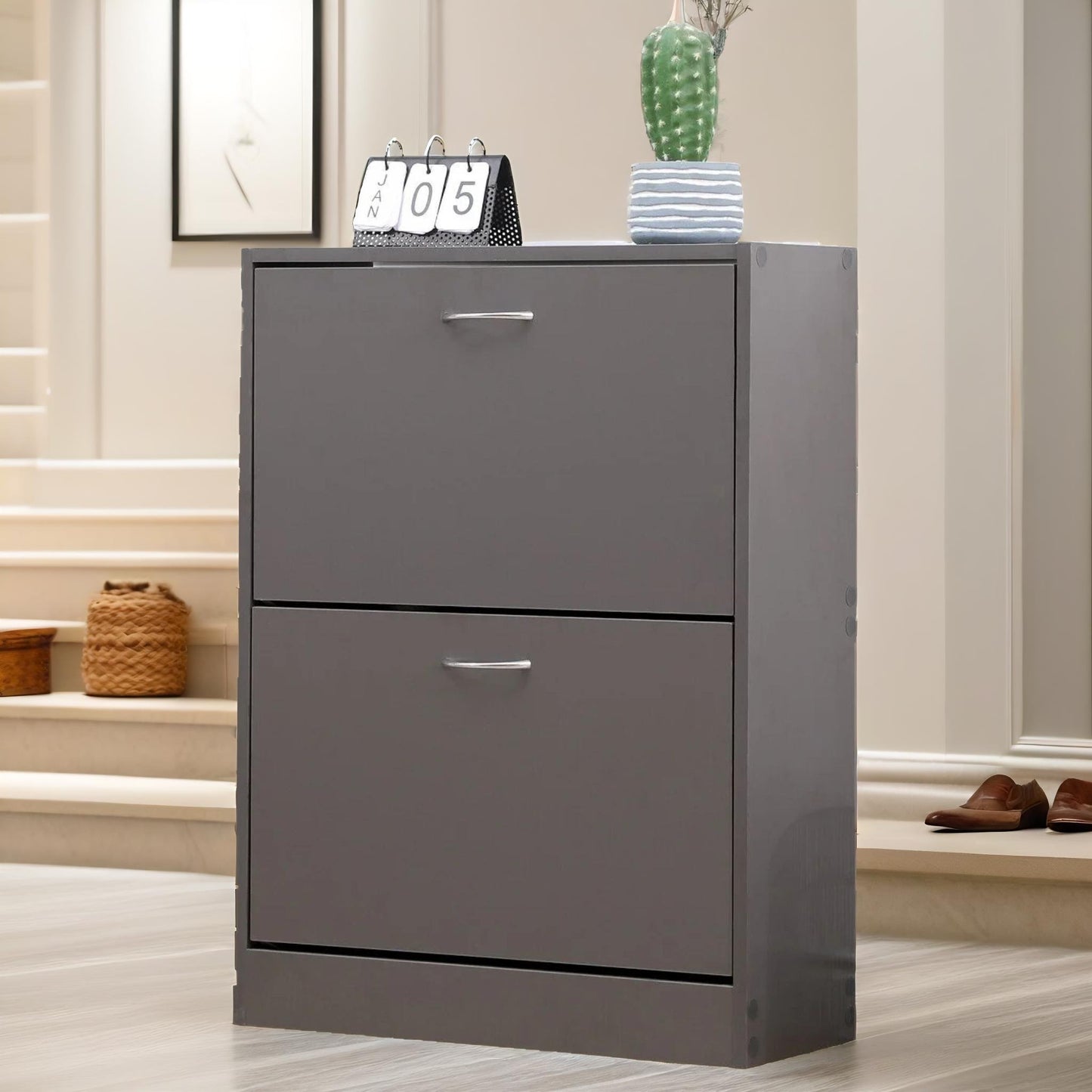 2 drawer shoe storage cabinet grey