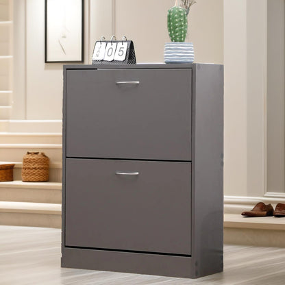 2 Drawer Shoe Storage Cabinet Grey