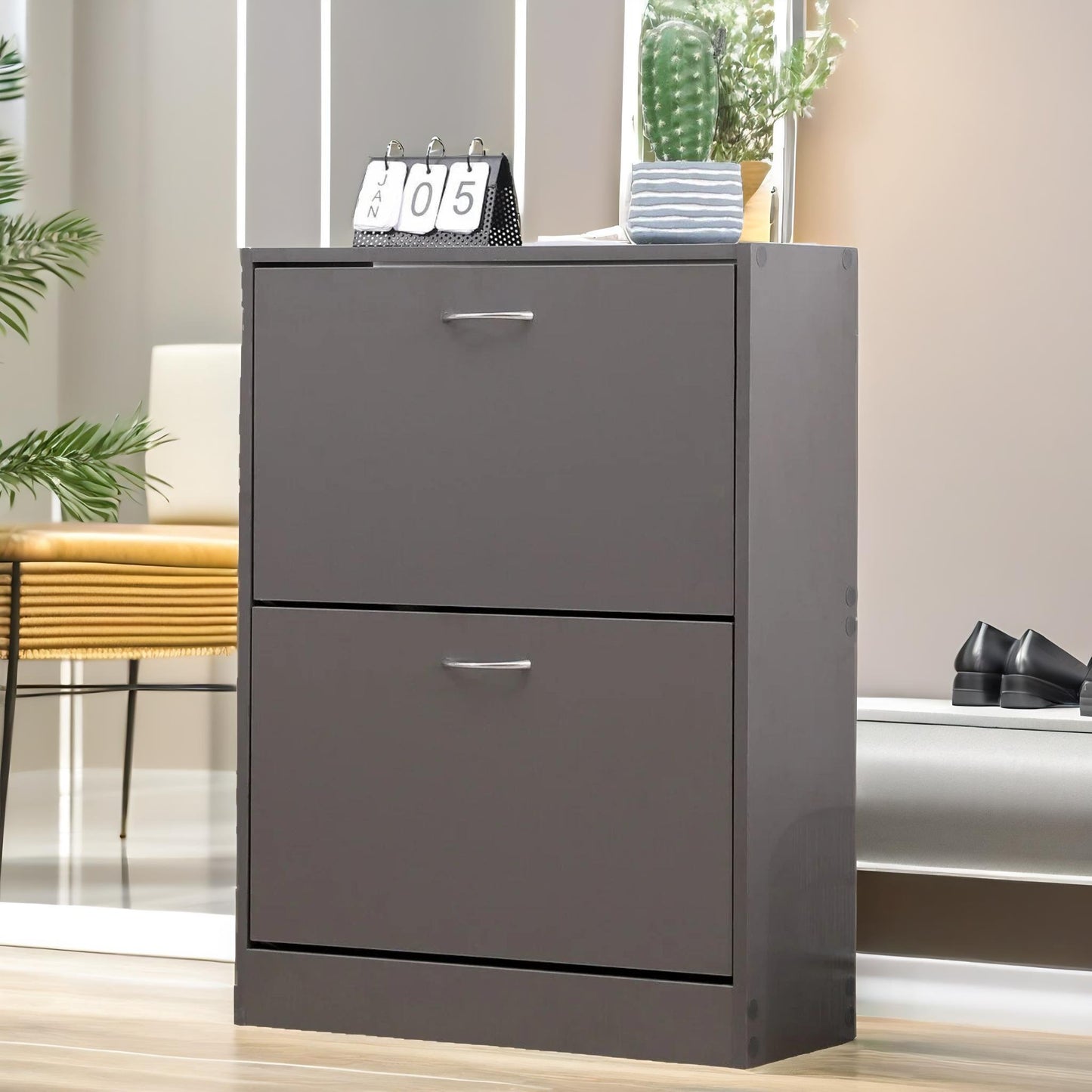 2 drawer shoe storage cabinet grey