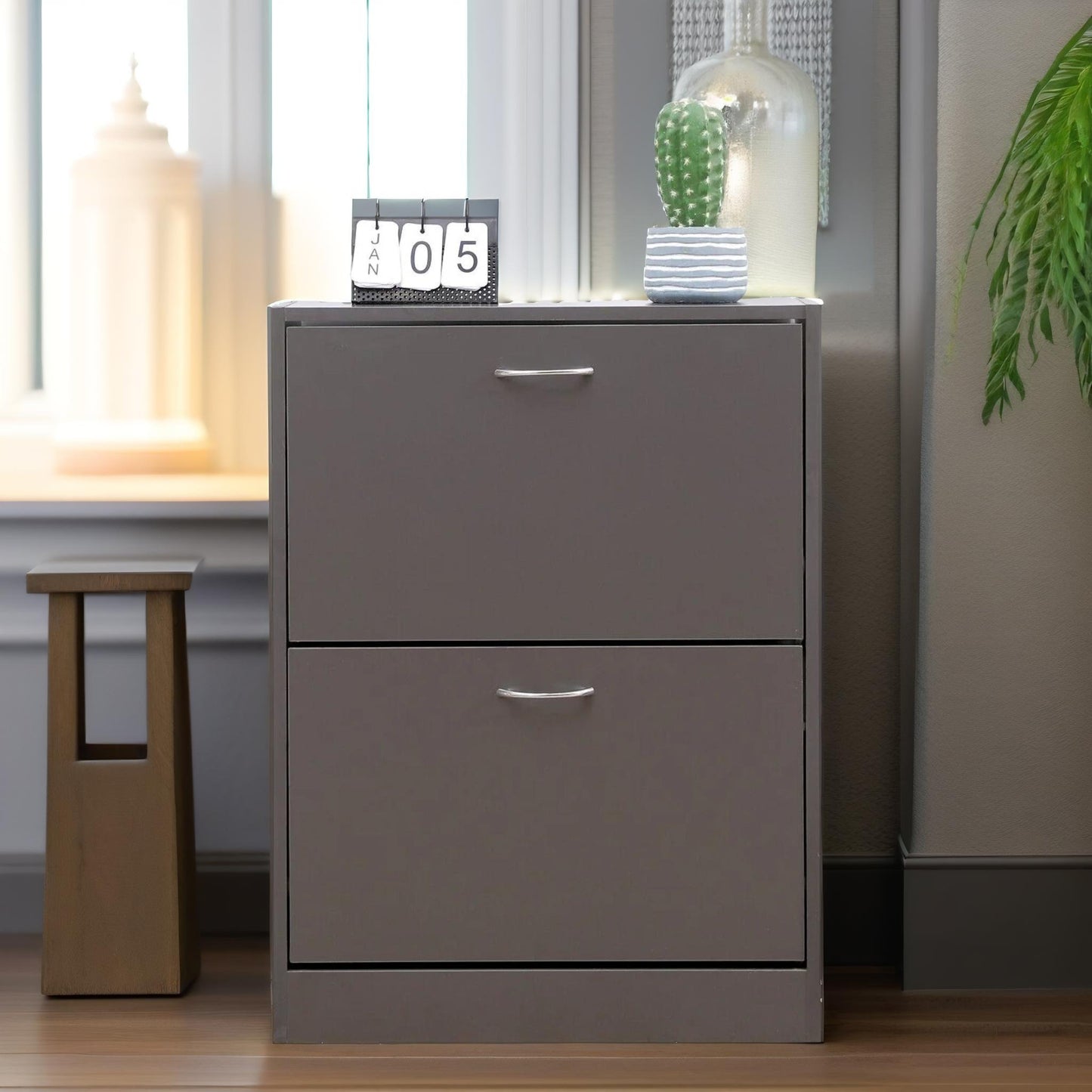 2 drawer shoe storage cabinet grey