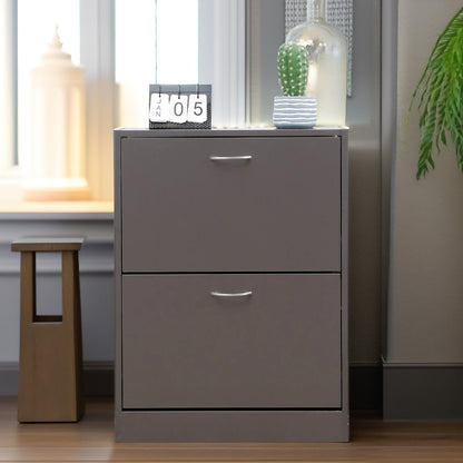 2 Drawer Shoe Storage Cabinet Grey