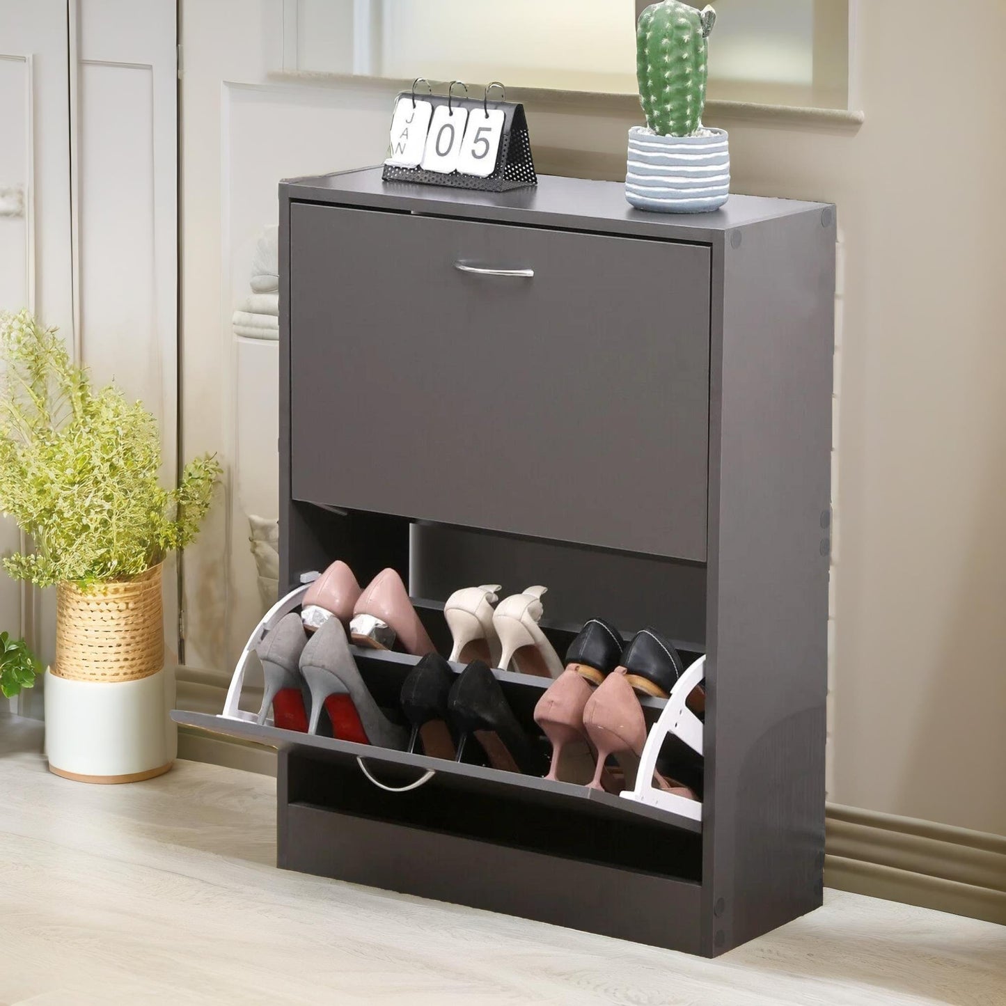 2 drawer shoe storage cabinet grey