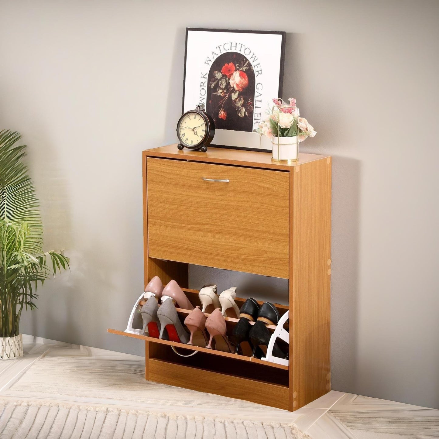 2 drawer shoe storage cabinet pine