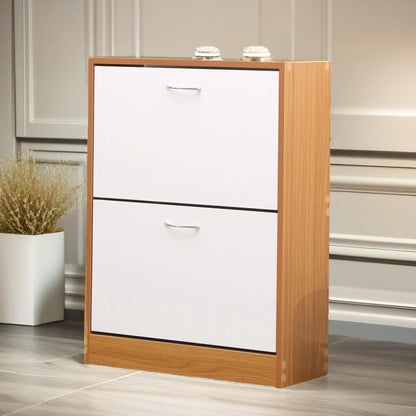 2 Drawer Shoe Storage Cabinet Pine White