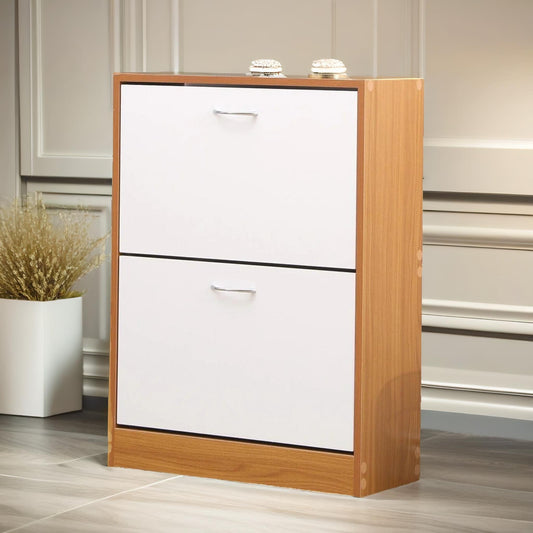 2 Drawer Shoe Storage Cabinet Pine White