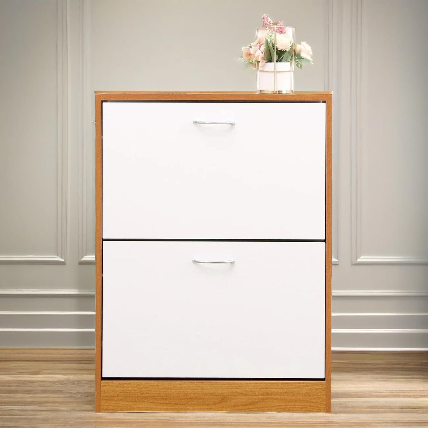 2 drawer shoe storage cabinet pine white