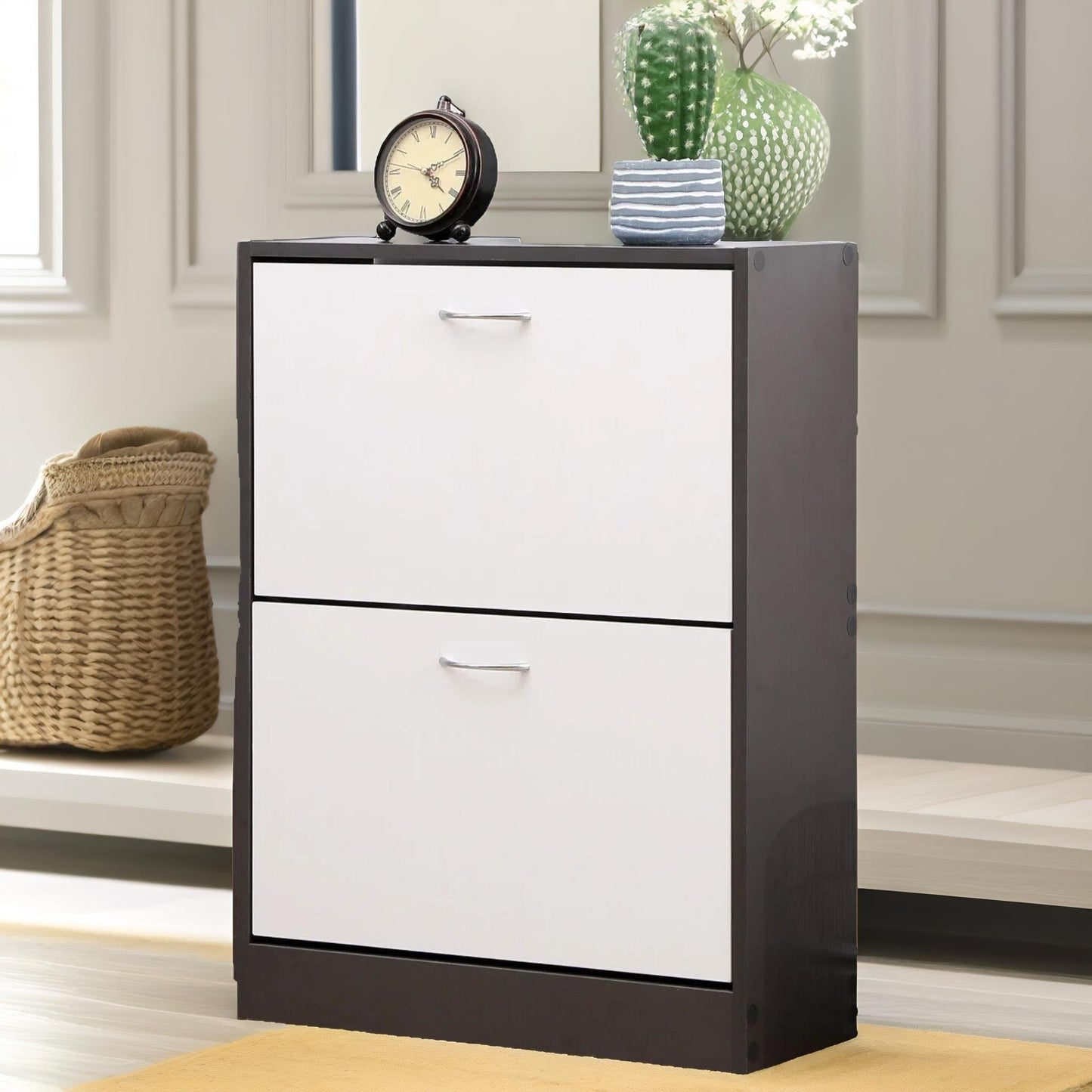 2 drawer shoe storage cabinet white grey