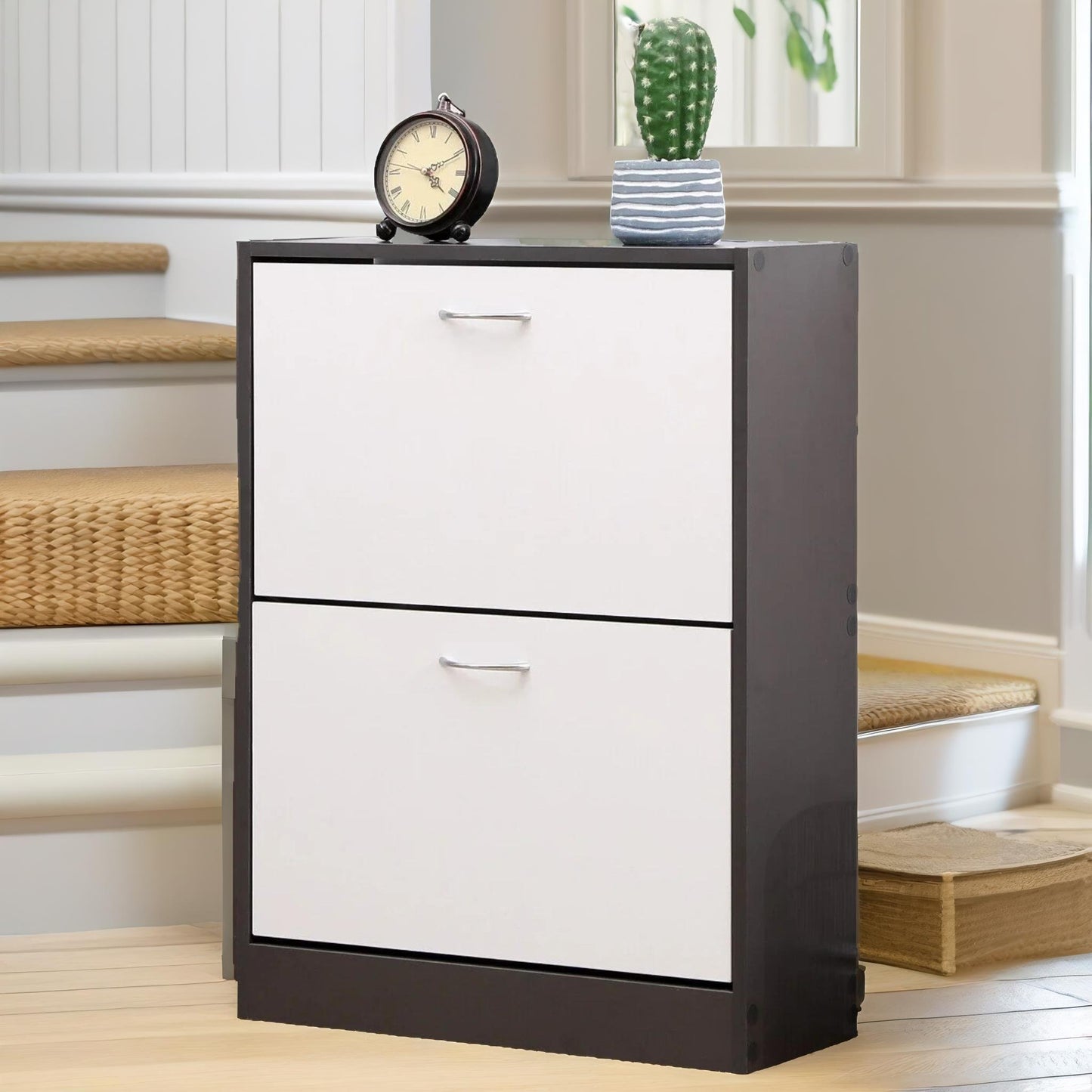 2 drawer shoe storage cabinet white grey