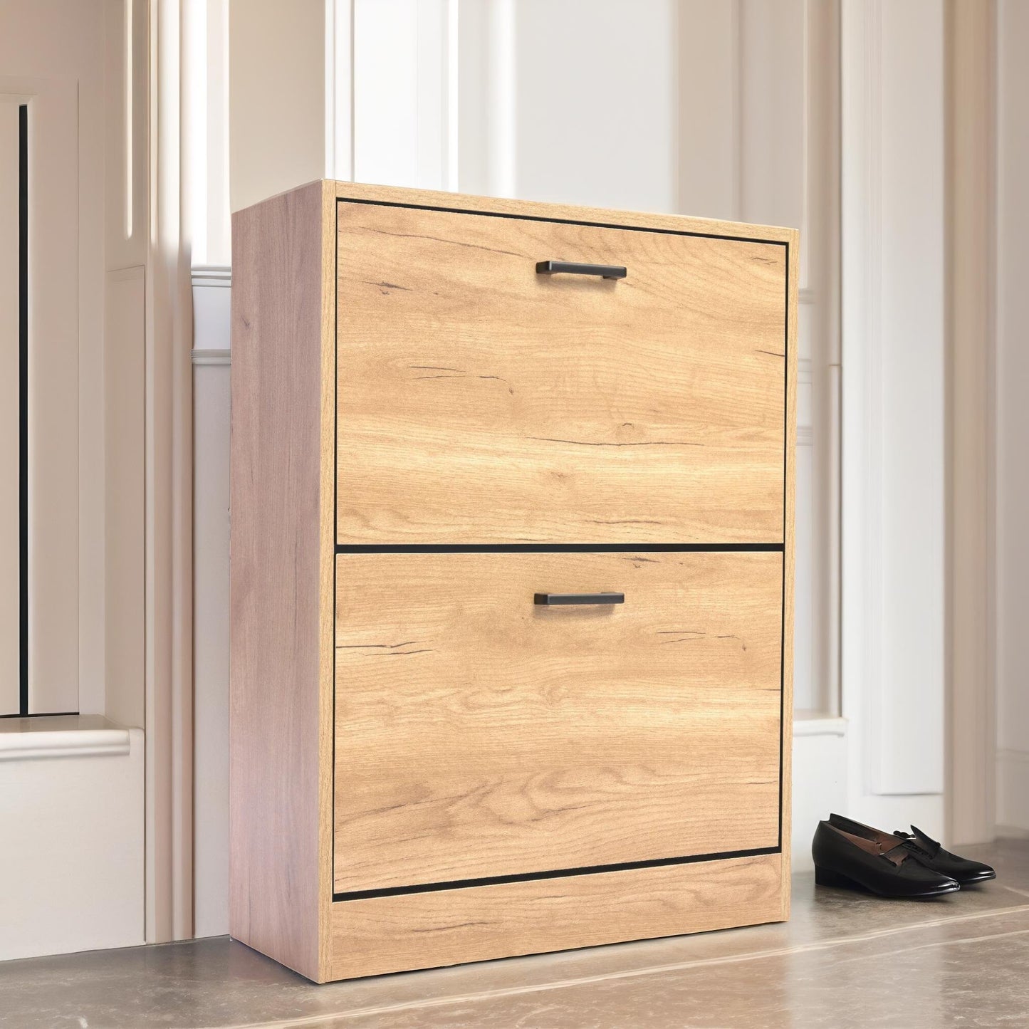 2 drawer shoe storage cabinet pine