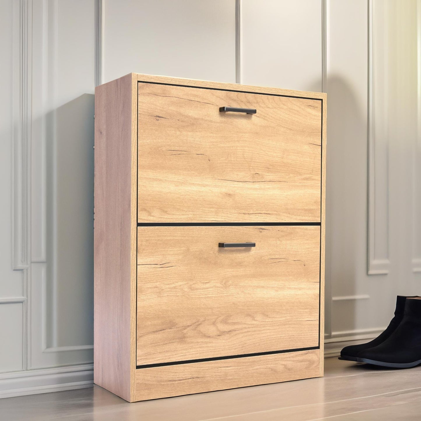 2 drawer shoe storage cabinet pine