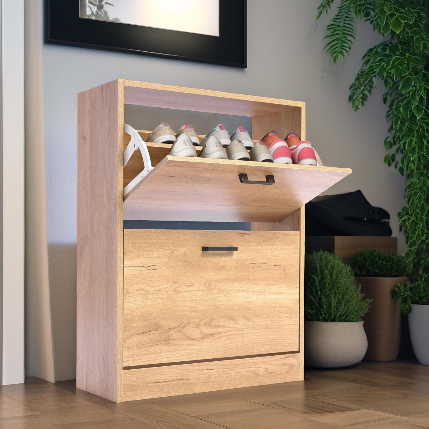 2 drawer shoe storage cabinet pine