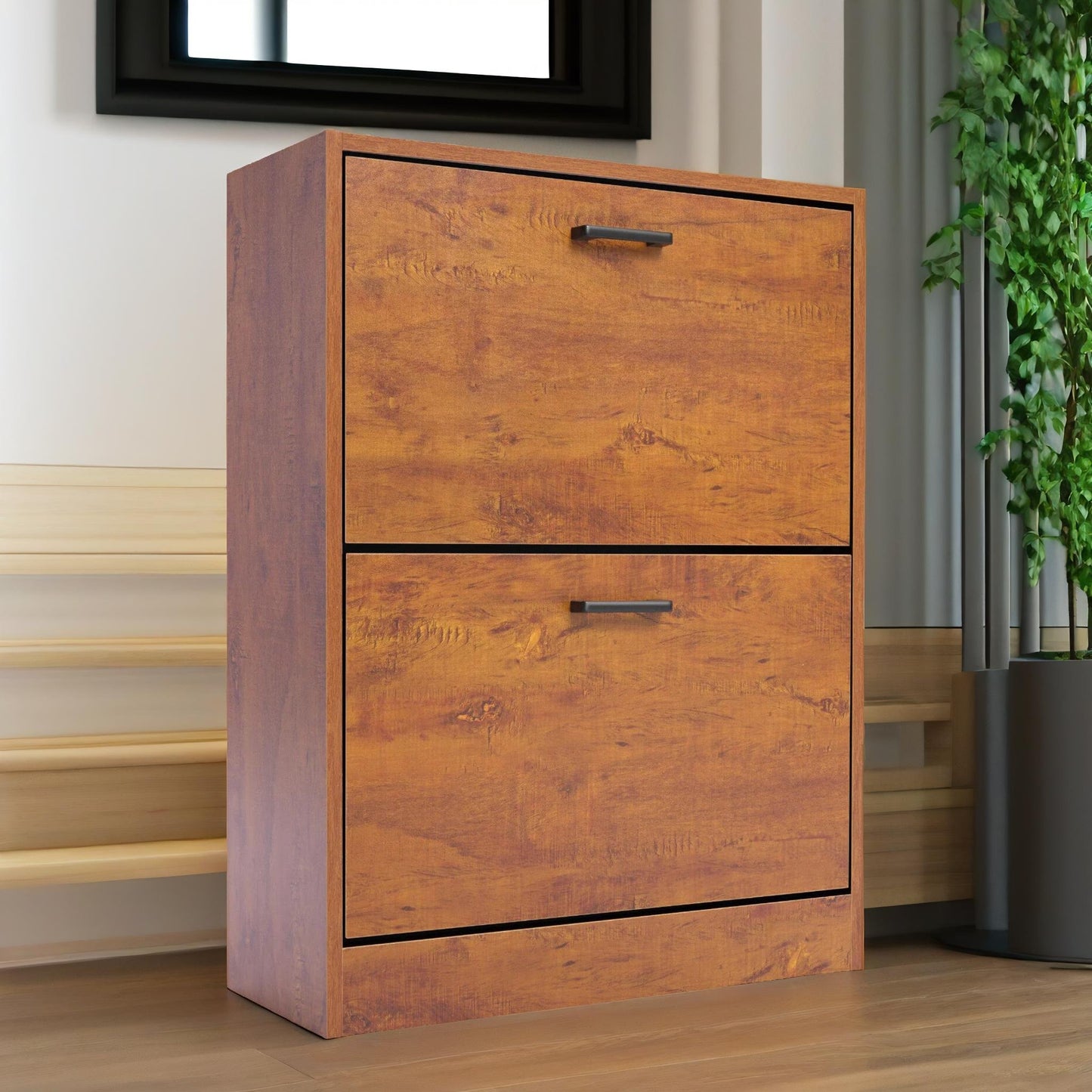 2 drawer shoe storage cabinet oak