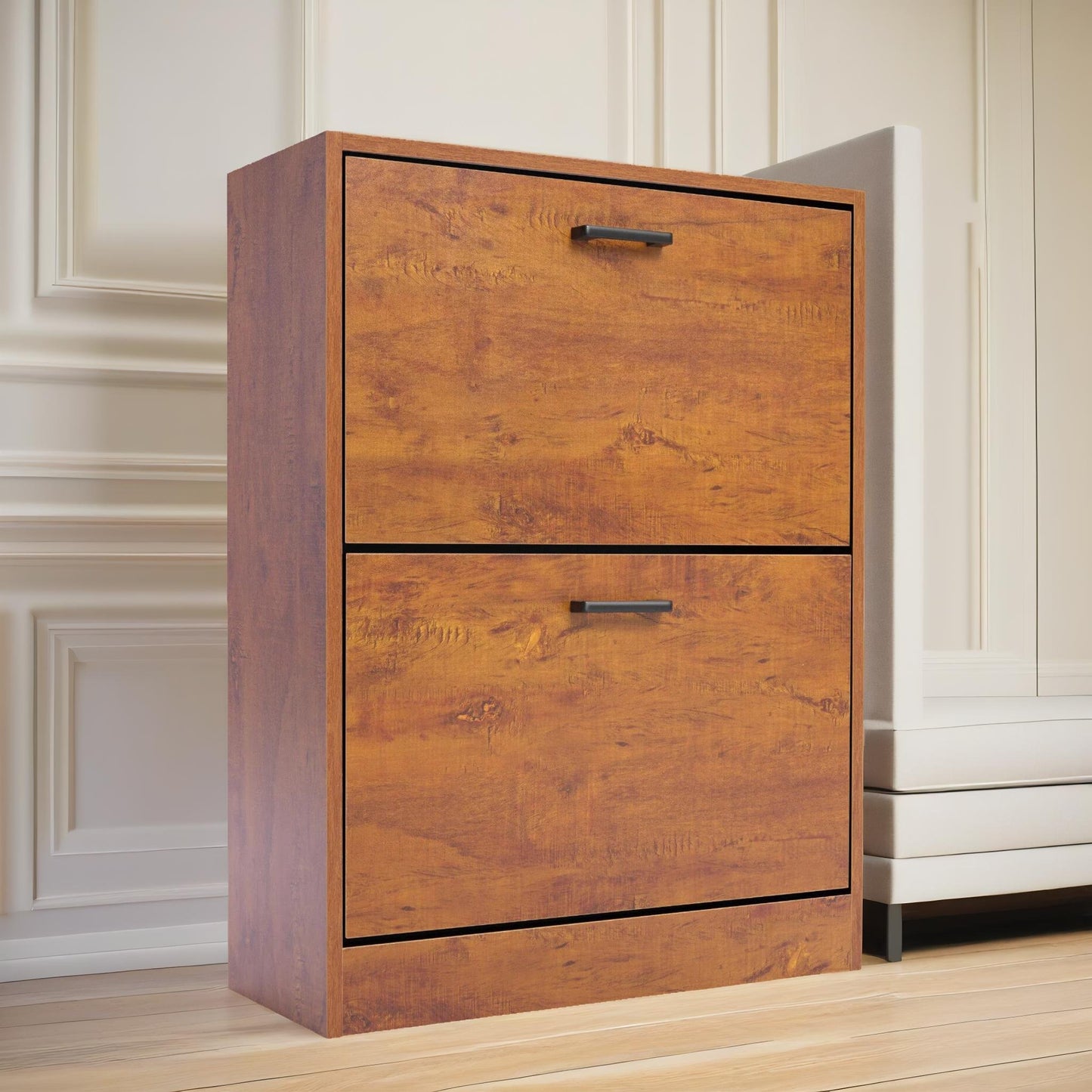 2 drawer shoe storage cabinet oak