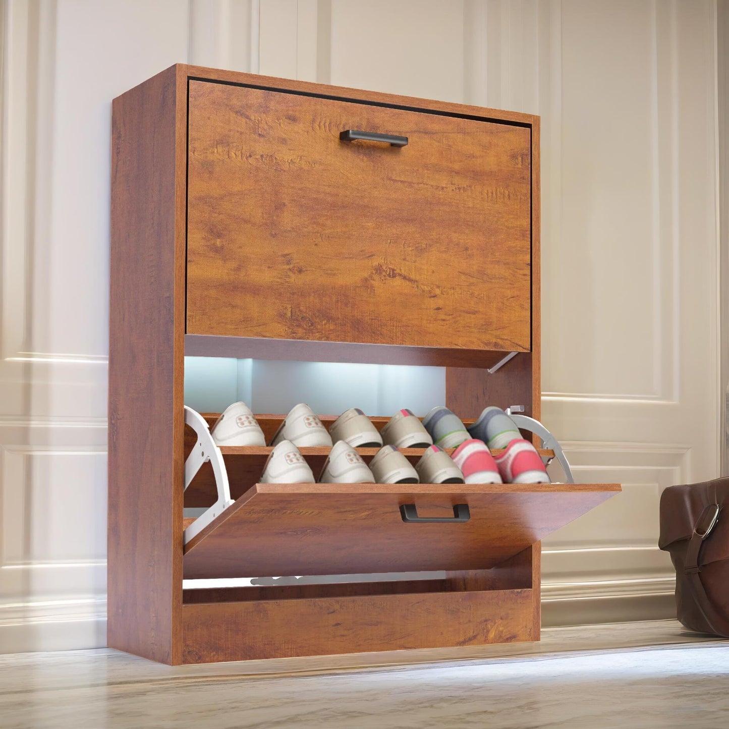 2 drawer shoe storage cabinet oak