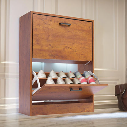 2 Drawer Shoe Storage Cabinet Oak