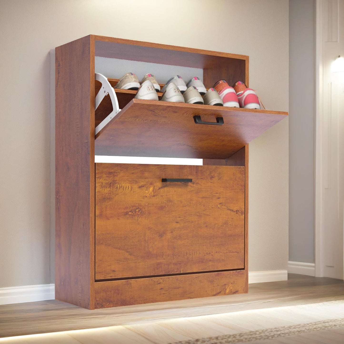 2 drawer shoe storage cabinet oak