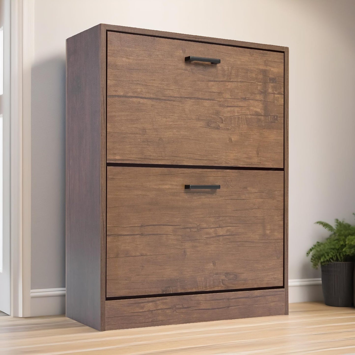 2 drawer shoe storage cabinet walnut