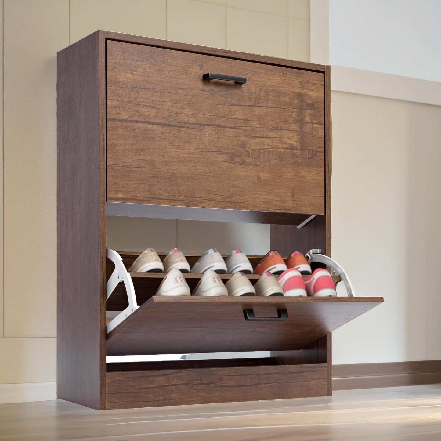 2 drawer shoe storage cabinet walnut