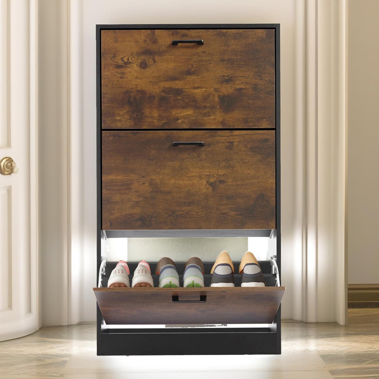 3 drawer shoe storage cabinet rustic