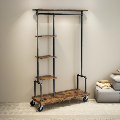 Industrial Open Wardrobe On Wheels Rustic Brown